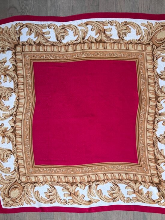 Talbots Accessories - Talbots Vintage Silk Square Scarf,(1980/90s),Red/Gold Baroque,Collector Interest